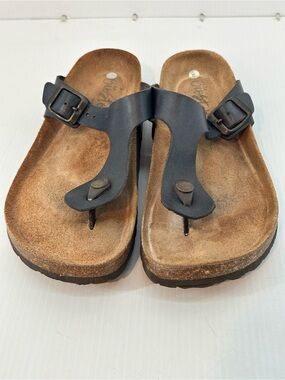 Biostep Women's Leather Thong Sandals Sz‎ 9 Cork Adjustable Buckle Made In Spain